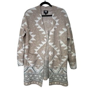 Frye Women’s L Tan The Cozy Jacquard Print Open Front Cozy Luxe Cardigan